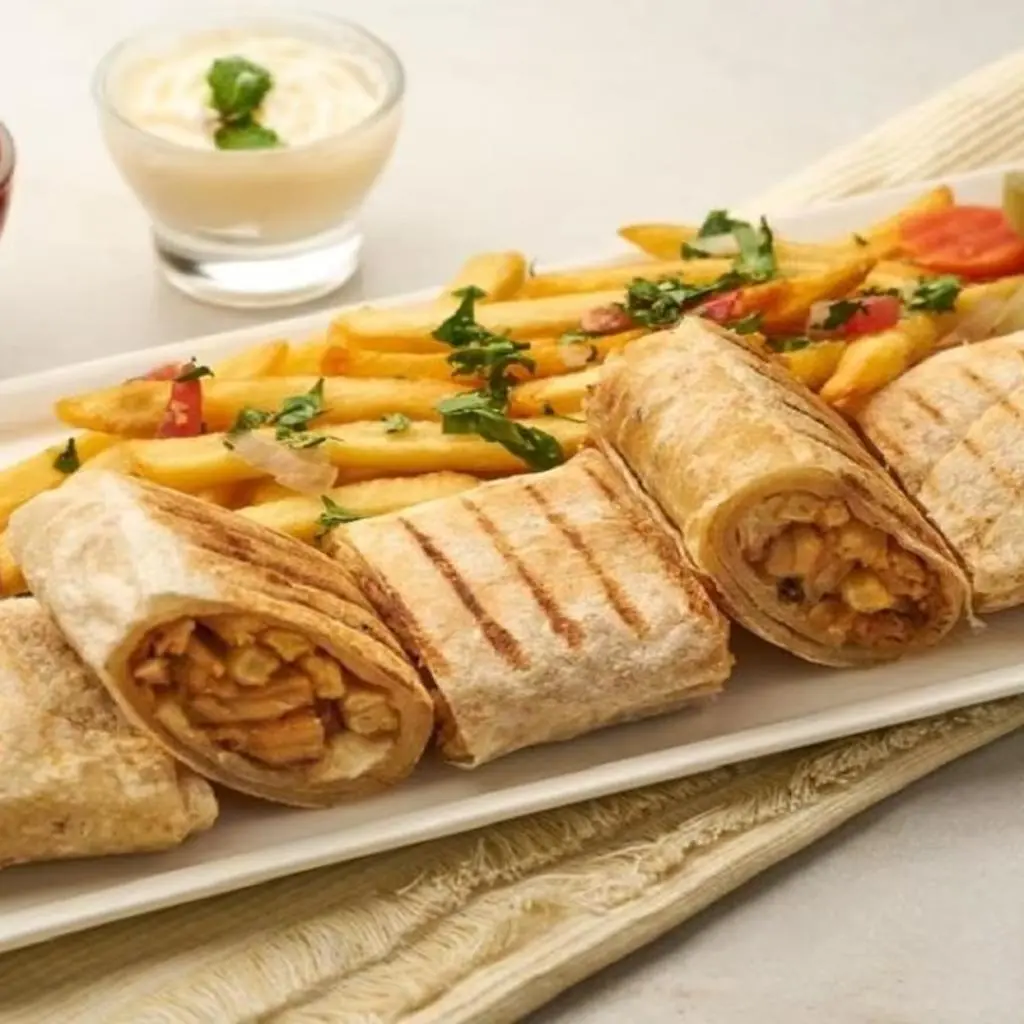 Plate of Arabic Shawarma with Turkish Bread
